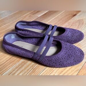 Lands’ End Women’s Purple Leather Suede Floral Ballet Flats, Size 4 US, 36 EU
